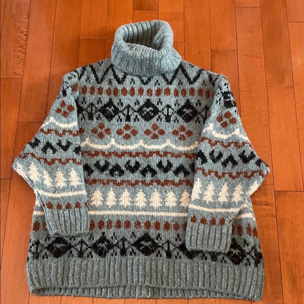 Zara Multicolor Patterned Turtleneck Sweater